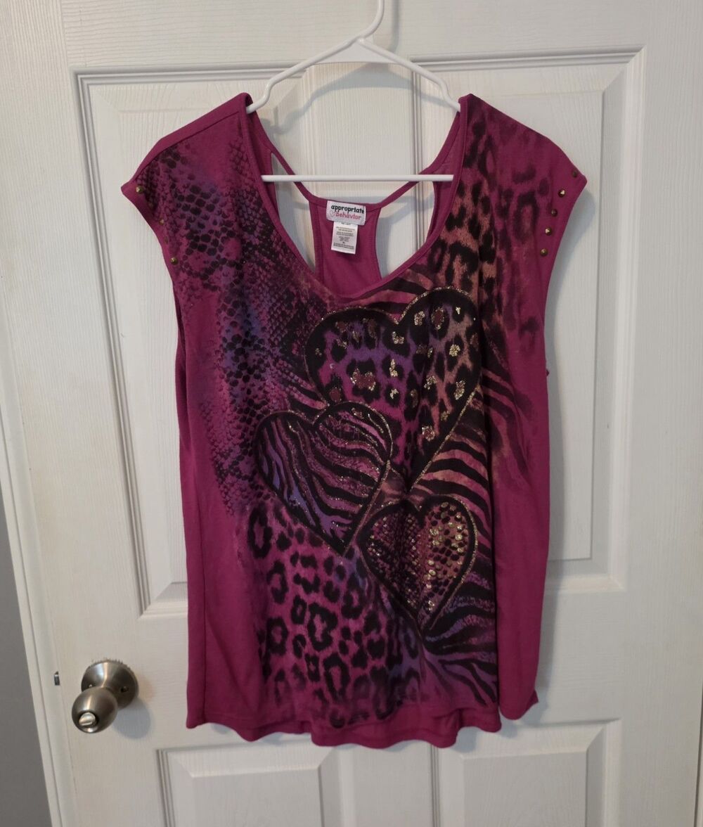 Appropriate Behavior Y2K 90s Top Junior Womens XL T Shirt Pink Gold Animal Print